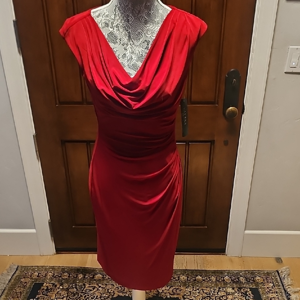 Elegant Red Draped Women's Dress